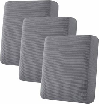 OEM Juego De Fundas Para Sof&aacute; De Tres Piezas, S&uacute;per El&aacute;sticas, De Tejido De Sarga Jacquard Gris, Aptas Para Asientos Est&aacute;ndar