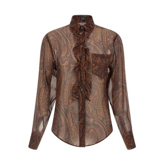 Etro Paisley zijden overhemd - Dames - Blouses & Shirts - Bruin - Maat: M Zijde
