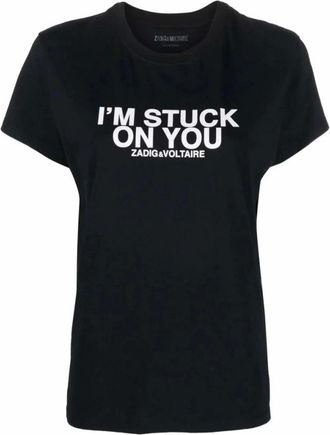 Zadig&Voltaire Tops, Dames, Zwart, M, Katoen, Graphic Print T-Shirt