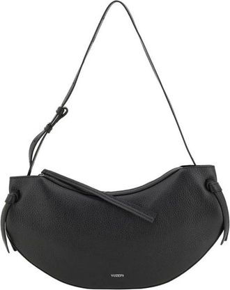 Yuzefi Tassen, Dames, Zwart, ONE Size, Leer, Fortune Cookie Leren Schoudertas met Kwastje