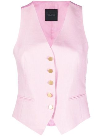 Tagliatore linen V-neck waistcoat - women - Linen/Flax/Cupro - 46 - Pink