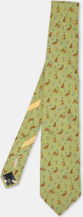 Ferragamo Green Animal Print Silk Tie