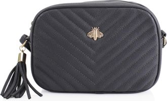 Generic Womens Chevron Quilted Crossbody Bag, Bee Embellishment Messenger Bag (Dark Grey)