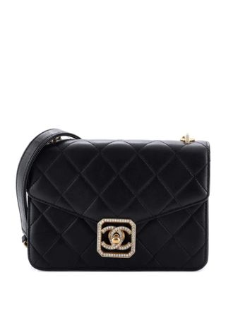 Chanel Crystal Geometric Frame CC Flap Bag Quilted Calfskin Mini crossbody bag - Zwart