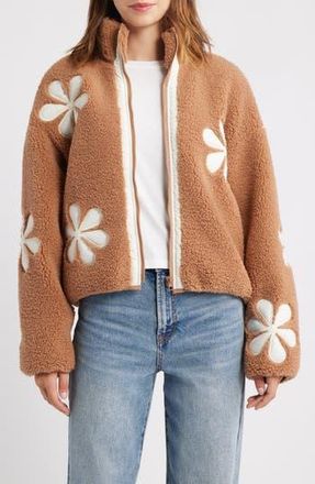 Thread & Supply Flower Patch Faux Shearling Jacket in Beige Ivory Combo at Nordstrom Rack, Size X-Large