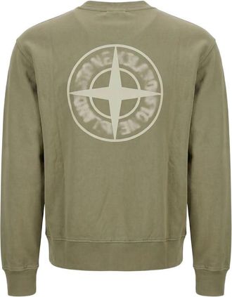 Stone Island Logo-Print Organic Cotton Sweatshirt - Green