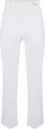 Elisabetta Franchi Broeken, Dames, Beige, S, Leer, Split-Hem Slim Pants