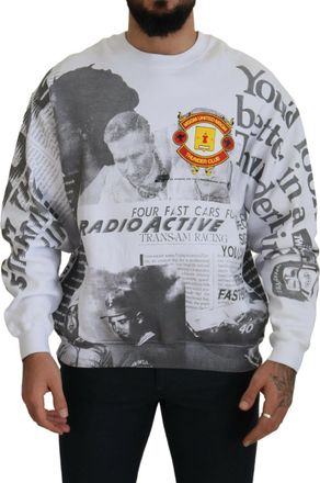Msgm Mens Crew Neck Sweatshirt Collage Print - White Cotton - Size EU 46 (Mens)