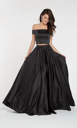 Alyce Paris Off The Shoulder Two Piece Satin Ball Gown In Black