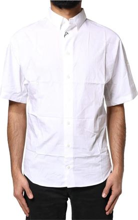 Dolce & Gabbana Button Down Shirt - Heren - Korte mouwen Overhemden - Wit - S - Katoen - Overhemden