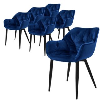 ML Design Ml-design - Set 6x Sillas De Comedor Con Respaldo Y Reposabrazos Asiento Azul Oscuro Tapizado Con Funda De Terciopelo Patas De Metal Sill&oacute;n Dise&ntilde;o Erg