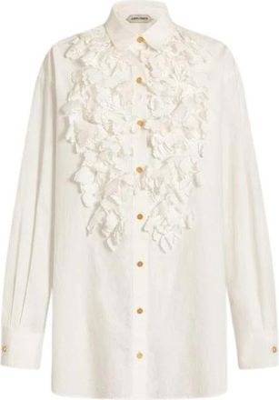 Alberta Ferretti Katoenen blouse met bloemenapplicaties - Dames - Overhemden - Beige - S - Katoen - Overhemden