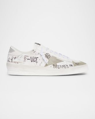 Golden Goose Mens Stardan Graffiti Leather Low-Top Sneakers