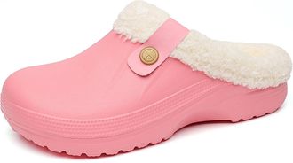 Generic Fur Lined Clogs for Women Men Winter Warm Fuzzy Slippers Garden Clogs Shoes Non-Slip Indoor House Nurse Chef Mules Shoes (Pink,6.5)