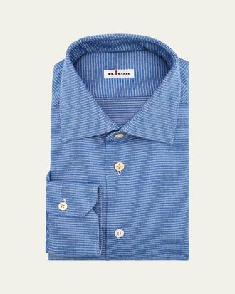 Kiton Mens Micro-Pattern Cotton Dress Shirt