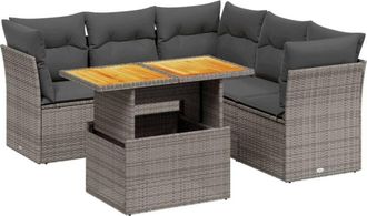 vidaXL Vidaxl - Juego De Sof&aacute;s Jard&iacute;n Con Cojines 5 Pzas Rat&aacute;n Sint&eacute;tico Gris