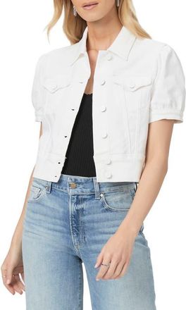 Paige Kendra Short Sleeve Crop Denim Jacket in Crisp White at Nordstrom, Size Xx-Small