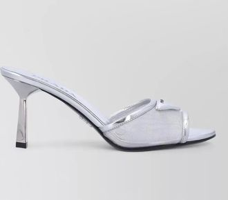 Prada sculptural heel mesh leather mules logo