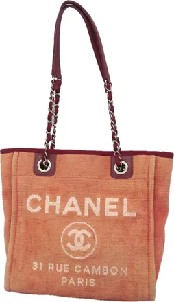 Chanel Red Color Canvas Tote Bag (Pre-Owned)