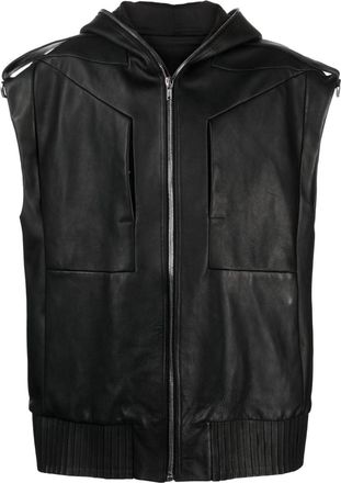 Rick Owens Lido sleeveless hooded leather jacket - men - Calf Leather/Cotton/Cupro - 48 - Black