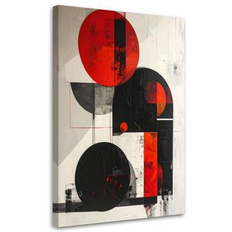 Feeby Cuadro Sobre Lienzo, Abstracci&oacute;n C&iacute;rculos Geom&eacute;tricos Rojo Negro, 80x120