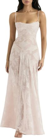 Generic Women Spaghetti Strap Floral Lace Long Dress Low Cut Sleeveelss Square Neck Dress Ruffle A Line -Pink-S