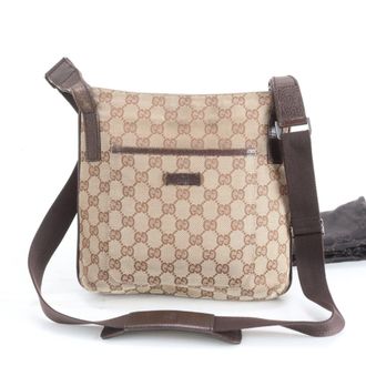 Gucci Gg Canvas Beige Brown Gg Canvas Leather Shoulder Bag (Pre-Owned)