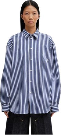 Sporty & Rich Overhemden, Dames, Blauw, S, Katoen, SRC Gestreepte Blouse
