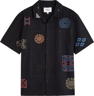 Wax London Didcot Embroidered Cotton-blend Shirt - Navy - S