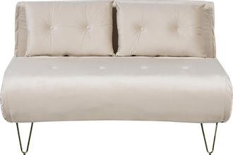 Beliani Sof&aacute; Cama 2 Plazas De Terciopelo Beige Dorado Sin Reposabrazos 2 Cojines Vestfold