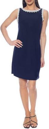 Tash And Sophie Lace Trim Shift Dress in Navy/white at Nordstrom Rack, Size X-Large