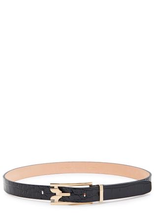 Victoria Beckham Dorian Pin Buckle Crocodile-effect Leather Belt - Black - 100 (UK18 / Xxl)