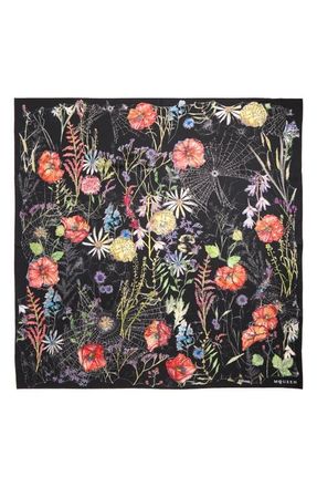 Alexander McQueen Spider Floral Silk Twill Square Scarf in Black/Ivory at Nordstrom