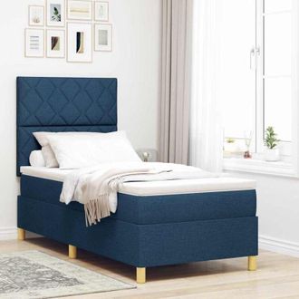 vidaXL Cama Box Spring Led Con Cabecera Azul 100 X 200 Cm Tela Vidaxl
