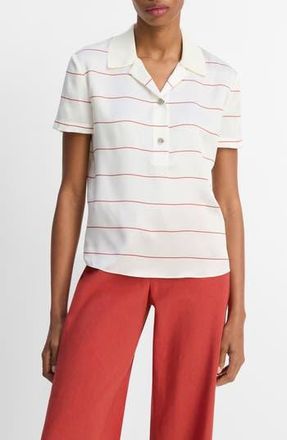Vince Stripe Relaxed Fit Polo in Cream/brick Rose at Nordstrom Rack, Size Xx-Small