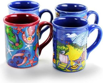 Gibson Home Beachcomber 4 Piece 16 Ounce Stoneware Mug Set in Blue at Nordstrom