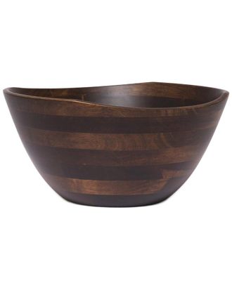 Lipper International Walnut Finish Wavy Rim Large Bowls With Salad Hands