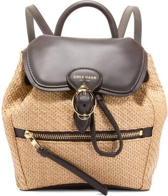 Cole Haan Alexandria Small Backpack in Natural Raffia /dark Chocolate at Nordstrom