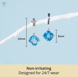 MAX + STONE 14k White or Yellow Gold 8mm Solitaire Cushion Cut Gemstone Drop Dangle Earrings