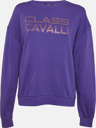 Roberto Cavalli Purple Logo Studded Cotton Sweatshirt