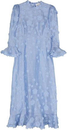 Zimmermann Matchmaker Lift Off midi dress - women - Linen/Flax/Recycled Polyester/Spandex/Elastane/Polyester/Silk - 2 - Blue