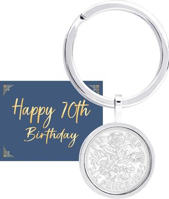Generic 70th Birthday Coin Keyring - Lucky 1955 Sixpence Coin for Mum, Dad, Sibling, Aunt, Uncle, Grandparents