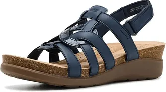 Clarks Calenne Gracie Womens Wedge Shoes Navy Combi Coated Leather : 7.5 B - Medium
