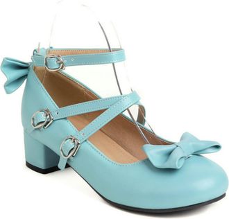 Generic Womens Low Block Heel Mary Jane Shoes Cross Ankle Strap Pumps Daily Party Heels,Blue,6.5 UK