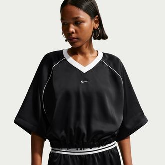 Nike Womens Nike Sportswear Oversized Satin Top in Black | IH1330-010