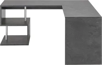 Dmora Scrivania ad angolo per ufficio con scaffale, Made in Italy, Tavolo da computer, Scrittoio per lavoro porta pc, cm 160x60h78, colore Grigio Cenere
