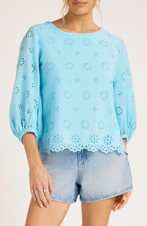 Matty M Kashira Eyelet Puff Sleeve Top in Sky at Nordstrom, Size X-Large