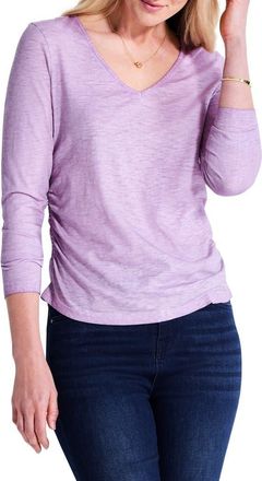 Nic+Zoe Ruched Long Sleeve Cotton Top in Calla Lily at Nordstrom Rack, Size Xx-Large