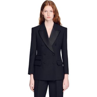 Sandro Tuxedo jacket with satin collar in Black at Nordstrom, Size 36 Eu