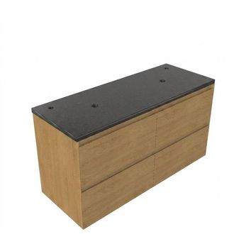 Saniclass Holz Pure Badkamermeubelset - 120x45x63cm - Noche basalten wastafelblad gepolijst (zwart) - 2 kraangaten - 4 lades - mat eiken natural (hout)
